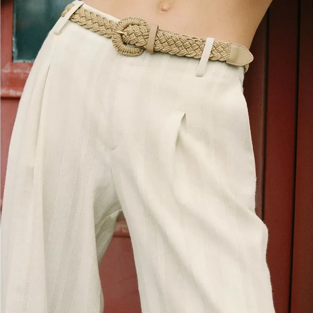 ZARA STRIPED WIDE LEG PANTS WITH BELT